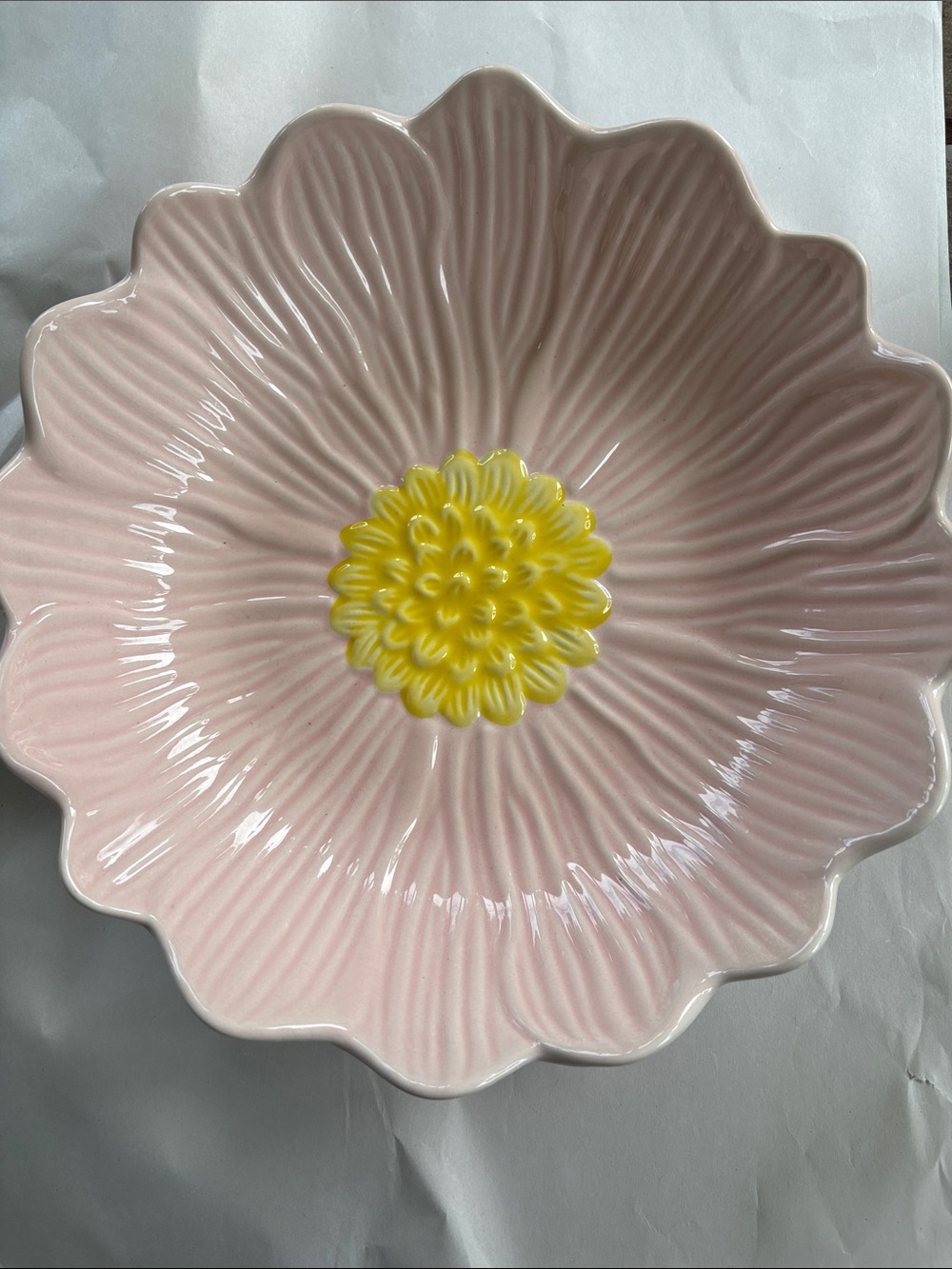 Crofton Pink Floral Ceramic Serving Bowl with Yellow Center